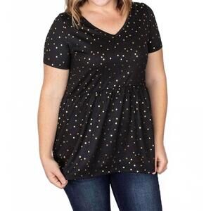 NEW MICHELLE MAE women's sarah ruffle top in nights metallic gold star